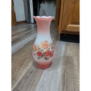 Vintage hand painted replacement rose milk glass hurricane lamp chimney shade
